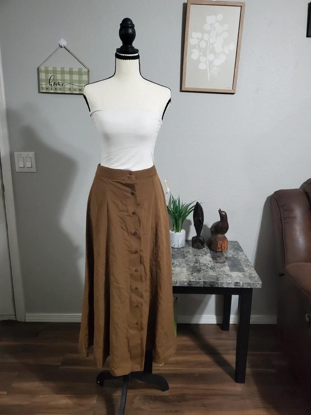 Vintage M.J. Carroll Brown Button-Front Maxi Skirt - Size M